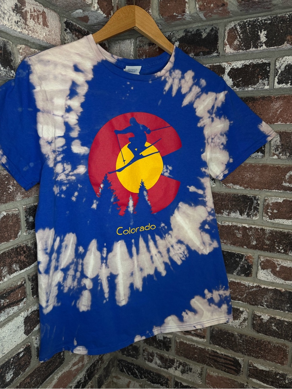 Vintage Delta Colorado Skiing Guy Graphic Custom Bleach Tie-Dye Tshirt